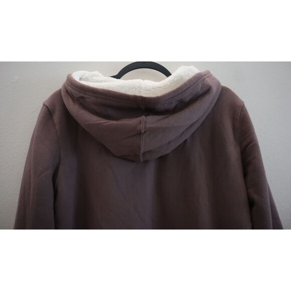 Gap 739757-08 Women's Sz S Peppercorn Brown Logo Sherpa-Lined Zip Hoodie - Picture 6 of 10
